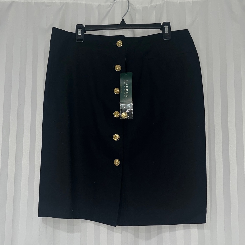 NWT Lauren Ralph Lauren Classic Black Pencil Skirt with Gold Button Accents